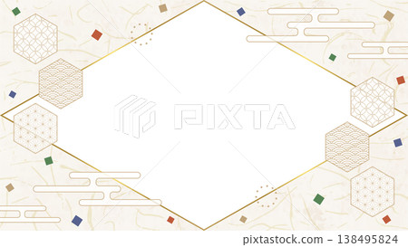 Japanese-style design frame, washi paper, confetti, Japanese pattern decoration, background, 16:9 size Japanese-style design frame, washi paper, confetti, Japanese pattern decoration, background, 16:9 size 138495824