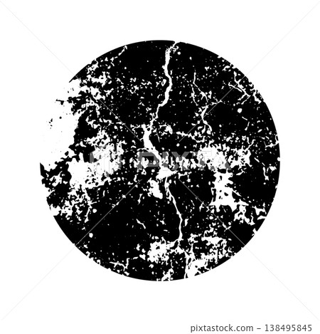 Grunge round shape with stains and scratches. Circle brush stroke, design element. Distressed dirty text frame, border, sticker or label. Paintbrush, ink stains. Vector illustration 138495845