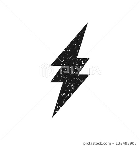 Lightning bolt icon with grunge texture isolated on white background. Vintage flash symbol, thunderbolt. Simple lightning strike sign. Vector illustration. 138495905