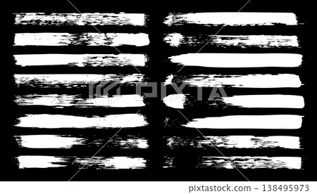Long grunge brush strokes, lines, ink smudges, hand-drawn scribble shapes. Handmade sketchy marks, stains, charcoal streaks. Paint textures, dry brush effect. Marker underline. Vector illustration 138495973