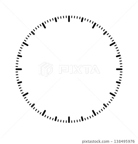 Mechanical clock face, bezel. Watch dial with minute and hour marks. Timer or stopwatch element. Blank measuring circle scale with divisions. Vector illustration 138495976