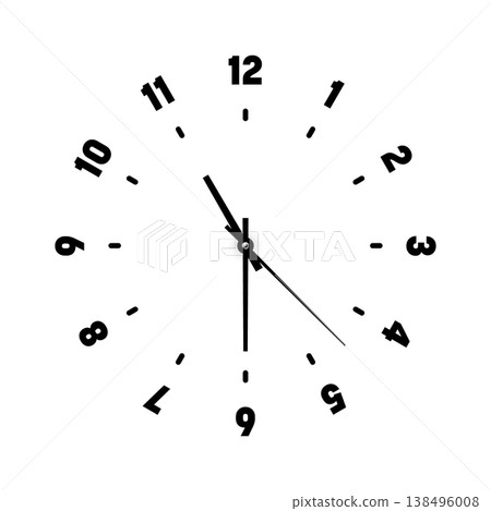 Mechanical clock face with arabic numerals, bezel. Watch dial with minute, hour marks and numbers. Timer or stopwatch element. Blank measuring circle scale with divisions. Vector illustration Mechanical clock face with arabic numerals, bezel. Watch dial with minute, hour marks and numbers. Timer or stopwatch element. Blank measuring circle scale with divisions. Vector illustration 138496008