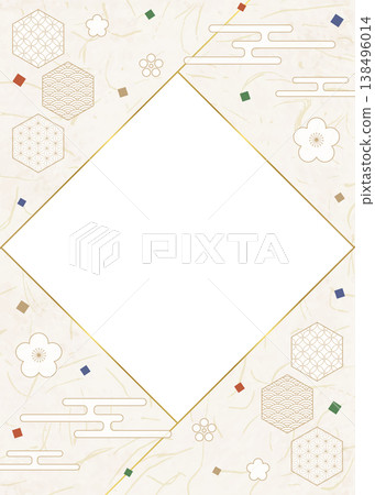 Japanese-style design frame, washi paper, confetti, Japanese pattern decoration, background, portrait orientation 138496014