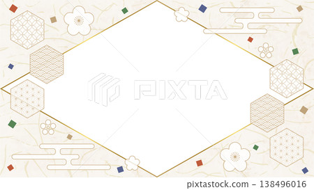 Japanese-style design frame, washi paper, confetti, Japanese pattern decoration, background, 16:9 size Japanese-style design frame, washi paper, confetti, Japanese pattern decoration, background, 16:9 size 138496016