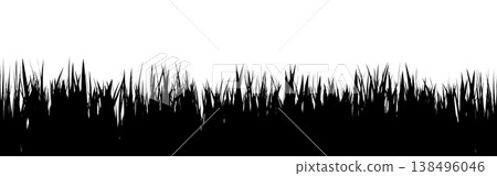 Meadow silhouette with grass, plants on plain. Panoramic summer lawn landscape with herbs, various weeds. Herbal border, frame element. Black horizontal banners. Vector illustration Meadow silhouette with grass, plants on plain. Panoramic summer lawn landscape with herbs, various weeds. Herbal border, frame element. Black horizontal banners. Vector illustration 138496046