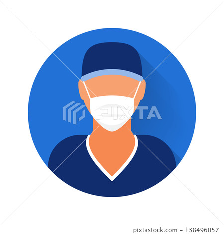 Flat modern minimal avatar icon with medical mask. Business concept, global communication. Web site user profile. Social media, network elements Flat modern minimal avatar icon with medical mask. Business concept, global communication. Web site user profile. Social media, network elements 138496057