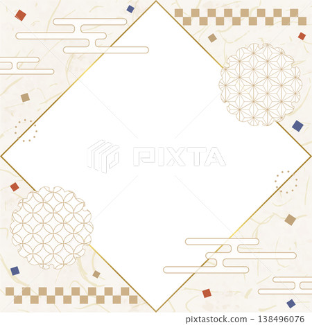 Japanese-style design frame, washi paper, confetti, Japanese pattern decoration, background, square size Japanese-style design frame, washi paper, confetti, Japanese pattern decoration, background, square size 138496076