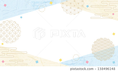 Japanese-style design frame, washi paper, confetti, Japanese pattern decoration, background, 16:9 size 138496148