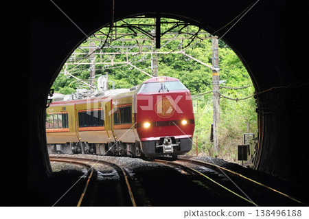 JR West Japan Limited Express Mahoroba "Annei" entering a tunnel JR West Japan Limited Express Mahoroba "Annei" entering a tunnel 138496188