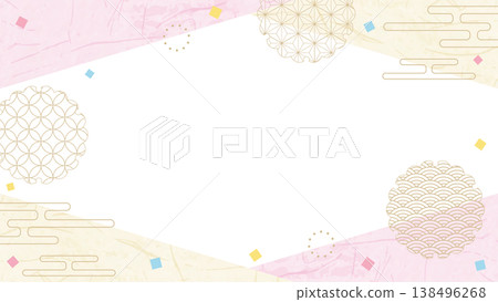 Japanese-style design frame, washi paper, confetti, Japanese pattern decoration, background, 16:9 size 138496268