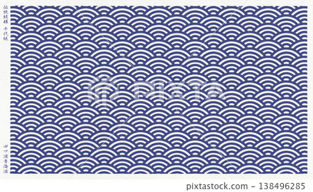 Stylish Japanese modern washi paper featuring the traditional Japanese "Seigaiha" (wave pattern) depicted in a woodblock print style. Stylish Japanese modern washi paper featuring the traditional Japanese "Seigaiha" (wave pattern) depicted in a woodblock print style. 138496285