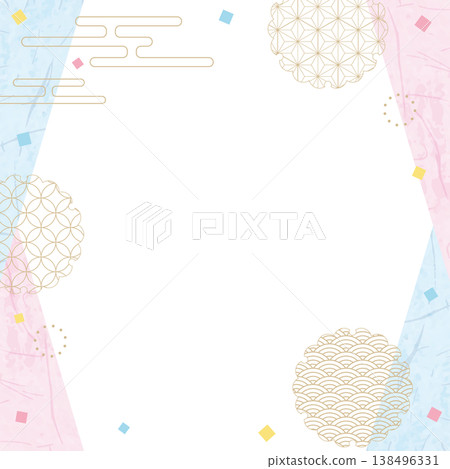 日式設計相框，和紙，彩紙屑，日式圖案裝飾，背景，正方形 138496331