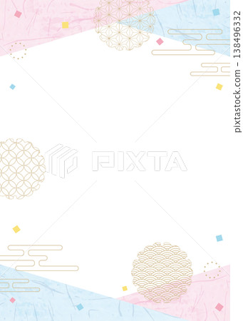 日式設計相框、紙、彩紙屑、日式圖案裝飾、背景、直式版 138496332