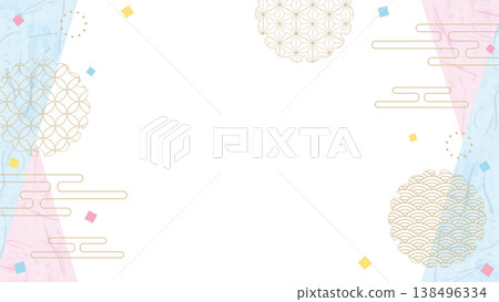 Japanese-style design frame, washi paper, confetti, Japanese pattern decoration, background, 16:9 size Japanese-style design frame, washi paper, confetti, Japanese pattern decoration, background, 16:9 size 138496334
