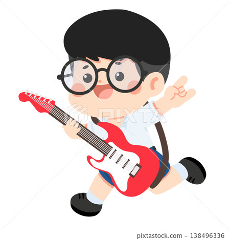 Boy playing guitar for music and hobby 138496336