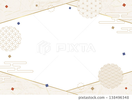 Japanese-style design frame, washi paper, confetti, Japanese pattern decoration, background Japanese-style design frame, washi paper, confetti, Japanese pattern decoration, background 138496348
