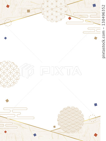 Japanese-style design frame, washi paper, confetti, Japanese pattern decoration, background, portrait orientation Japanese-style design frame, washi paper, confetti, Japanese pattern decoration, background, portrait orientation 138496352