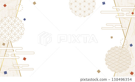 Japanese-style design frame, washi paper, confetti, Japanese pattern decoration, background, 16:9 size 138496354