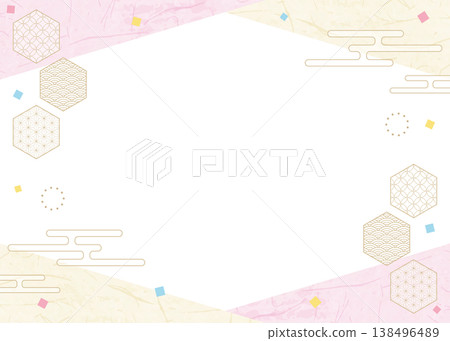 Japanese-style design frame, washi paper, confetti, Japanese pattern decoration, background Japanese-style design frame, washi paper, confetti, Japanese pattern decoration, background 138496489