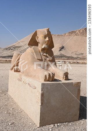 The Mortuary Temple of Hatshepsut, the restored Sphinx The Mortuary Temple of Hatshepsut, the restored Sphinx 138496593