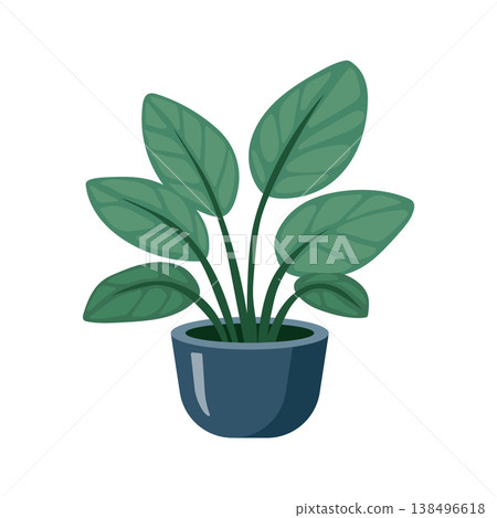 Green leafy houseplant in blue ceramic pot vector illustration flat style Green leafy houseplant in blue ceramic pot vector illustration flat style 138496618