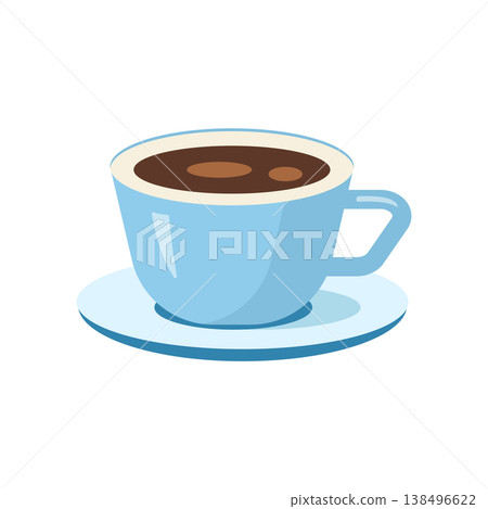 Blue coffee cup on a saucer with dark beverage vector illustration Blue coffee cup on a saucer with dark beverage vector illustration 138496622