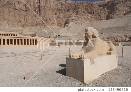 The Mortuary Temple of Hatshepsut; the unrestored Sphinx The Mortuary Temple of Hatshepsut; the unrestored Sphinx 138496816