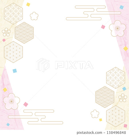 Japanese-style design frame, washi paper, confetti, Japanese pattern decoration, background, square size Japanese-style design frame, washi paper, confetti, Japanese pattern decoration, background, square size 138496848