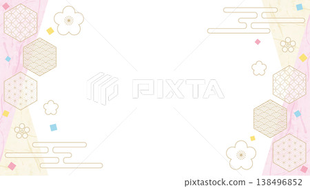 Japanese-style design frame, washi paper, confetti, Japanese pattern decoration, background, 16:9 size Japanese-style design frame, washi paper, confetti, Japanese pattern decoration, background, 16:9 size 138496852