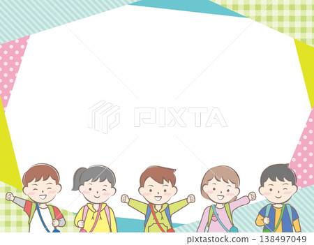 一幅畫面展現了孩子們背著書包參加學校旅行的場景。 138497049