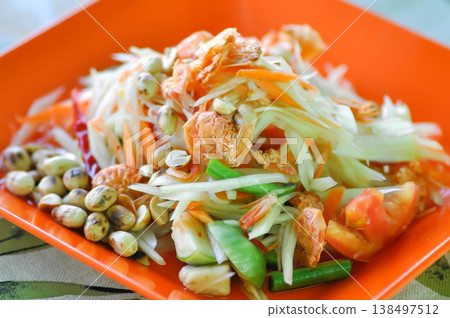 papaya salad or som tam , spicy salad or Thai food or Thai spicy salad 138497512