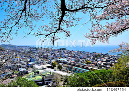 從東山公園的第二個觀景台上可以眺望JR二宮車站和相模灣週邊地區,櫻花盛開,景色優美。 從東山公園的第二個觀景台上可以眺望JR二宮車站和相模灣週邊地區,櫻花盛開,景色優美。 138497564