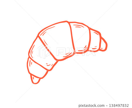 Croissant pastry red retro illustration. Vintage cafe, patisserie and bakery doodles series. 138497832