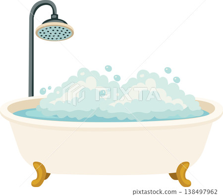 bathtub bubble bath bathroom illustration with shower foam and water for hygiene and relaxation concept bathtub bubble bath bathroom illustration with shower foam and water for hygiene and relaxation concept 138497962