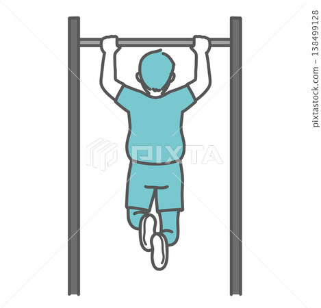 An illustration of a chubby man from behind doing pull-ups (chin-ups). An illustration of a chubby man from behind doing pull-ups (chin-ups). 138499128
