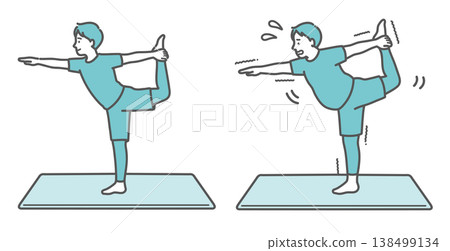 A set of illustrations comparing a standard-sized man and a chubby man striking dancer poses. A set of illustrations comparing a standard-sized man and a chubby man striking dancer poses. 138499134