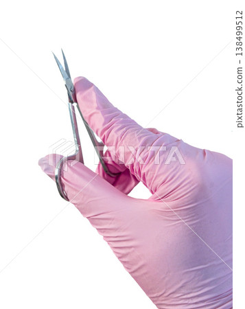 Manicure scissors cuticle tool nails salon hygiene sterile glove isolated on transparent background Manicure scissors cuticle tool nails salon hygiene sterile glove isolated on transparent background 138499512