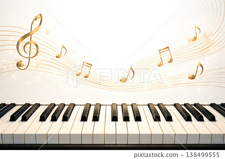 一張簡潔而精緻的音樂圖片，以白色為背景，描繪了鋼琴鍵。 138499555