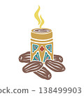 Turkish coffee cup and dried dates, ornamented. Hand drawn vector illustration isolated set. For cookbooks designs magazines, oriental coffee houses and dishware, holidays postcards banners clip arts. 138499903