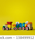 Colorful baby toy on yellow backdrop with copy space. 138499912