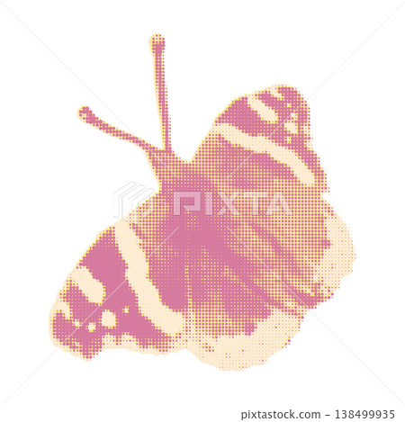 Halftone butterfly collage element. Duotone paper clipping with vintage risograph dot texture. Modern retro vector illustration for mixed media design and scrapbook isolated on transparent background Halftone butterfly collage element. Duotone paper clipping with vintage risograph dot texture. Modern retro vector illustration for mixed media design and scrapbook isolated on transparent background 138499935