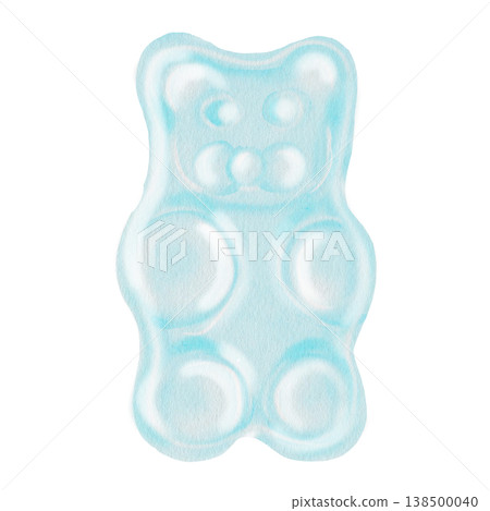 Watercolor gummy bear. Tender candy in the shape of a bear. Clip art. Perfect for designing and packaging sweets and vitamins. Watercolor gummy bear. Tender candy in the shape of a bear. Clip art. Perfect for designing and packaging sweets and vitamins. 138500040