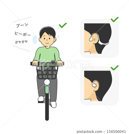 騎自行車時使用耳機:「如果使用得當,就沒問題」-安全騎乘的圖示和說明。 騎自行車時使用耳機:「如果使用得當,就沒問題」-安全騎乘的圖示和說明。 138500041