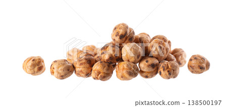 Roasted chickpea isolated on white background. Handful of crunchy roasted chickpeas snack. Clipping path. Roasted chickpea isolated on white background. Handful of crunchy roasted chickpeas snack. Clipping path. 138500197