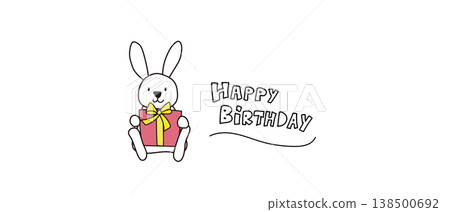 Handwritten "Happy Birthday" with a rabbit illustration. 138500692