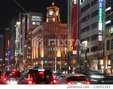 A bustling evening scene at the Ginza 4-chome intersection in spring: Urban landscape (March 2026) A bustling evening scene at the Ginza 4-chome intersection in spring: Urban landscape (March 2026) 138501163