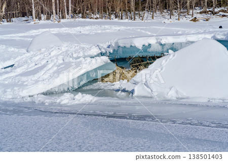 位於北海道十勝市的陶州別川大橋，被積雪掩埋，是日本國鐵的遺跡。 138501403
