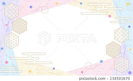 Japanese-style design frame, washi paper, confetti, Japanese pattern decoration, background, 16:9 size Japanese-style design frame, washi paper, confetti, Japanese pattern decoration, background, 16:9 size 138501670