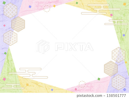 Japanese-style design frame, washi paper, confetti, Japanese pattern decoration, background Japanese-style design frame, washi paper, confetti, Japanese pattern decoration, background 138501777
