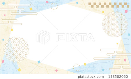 Japanese-style design frame, washi paper, confetti, Japanese pattern decoration, background, 16:9 size Japanese-style design frame, washi paper, confetti, Japanese pattern decoration, background, 16:9 size 138502060